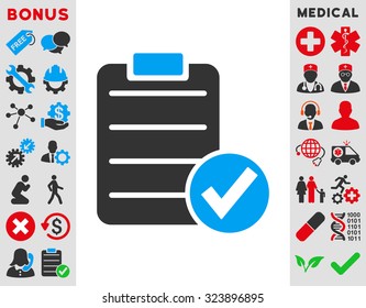 Apply Form vector icon. Style is bicolor flat symbol, blue and gray colors, rounded angles, white background.