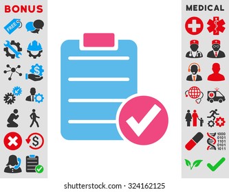 Apply Form vector icon. Style is bicolor flat symbol, pink and blue colors, rounded angles, white background.
