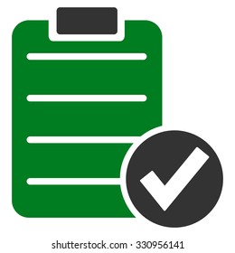 Apply Form vector icon. Style is bicolor flat symbol, green and gray colors, rounded angles, white background.