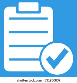 Apply Form vector icon. Style is flat symbol, white color, rounded angles, blue background.