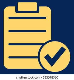 Apply Form vector icon. Style is flat symbol, yellow color, rounded angles, blue background.