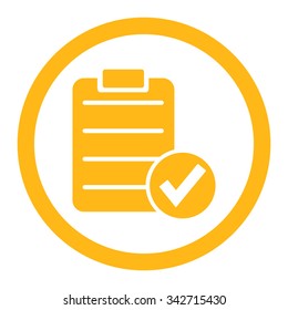 Apply Form vector icon. Style is flat rounded symbol, yellow color, rounded angles, white background.