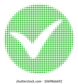 Apply halftone vector icon. Illustration style is dotted iconic Apply icon symbol on a white background. Halftone pattern is circle items.