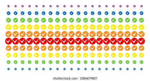 Apply icon spectral halftone pattern. Vector objects arranged into halftone matrix with vertical spectral gradient. Constructed for backgrounds, covers, templates and abstract effects.