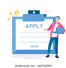 Apply for jobs, vacancies, submit. Vector illustration for web banner, infographics, mobile. Work position sourcing. Employment form. Business recruiting.
