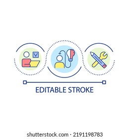 Apply Knowledge And Skills To Work Loop Concept Icon. Information Acquisition And Learning Abstract Idea Thin Line Illustration. Isolated Outline Drawing. Editable Stroke. Arial Font Used