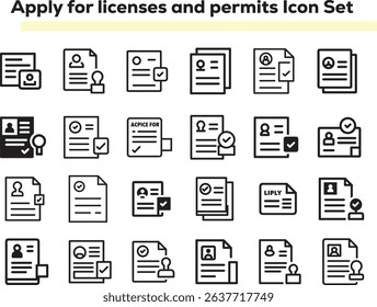 Apply for licenses and permits Icon Set. Business name Idea Icon Set. Business Analysis Editable Stroke Line Icons. Symbol. innovation, strategy, values, loyal customers, identity, brand value,.eps

