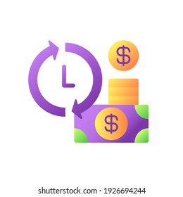 Apply for loans vector flat color icon. Quick cash. Mobile banking service. Getting online payday loan. Money digital transaction. Cartoon style clip art for mobile app. Isolated RGB illustration