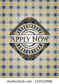 Apply Now arabesque badge. arabic decoration.