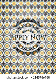 Apply Now arabesque style emblem. arabic decoration.