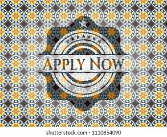 Apply Now arabic badge. Arabesque decoration.