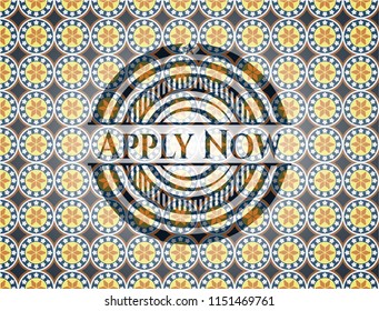 Apply Now arabic emblem background. Arabesque decoration.