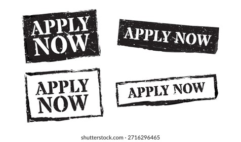 Apply now black grunge rubber stamp collection vector job application signs