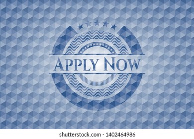 Apply Now blue badge with geometric background. Vector Illustration. Detailed.
