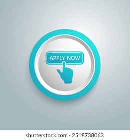 Apply now blue icon in flat style. Finger cursor vector on white isolated background. Click button business concept
