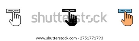 Apply Now button icon set. Call to action and online registration symbol. Vector Illustration.