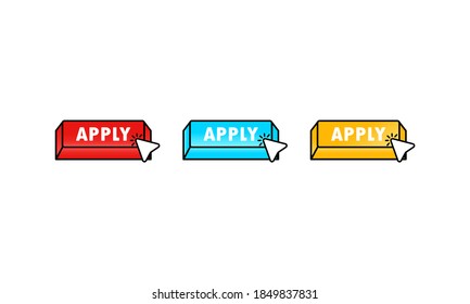 Apply now buttons in flat style with cursor. Vector apply icon. Vector illustration for web services, application or websites.