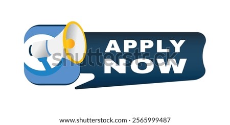 Apply now element for banner announce, flat vector sign illustration isolated advertising symbol.