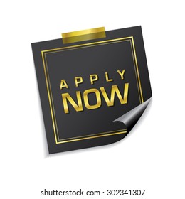 Apply Now Golden Sticky Notes Vector Icon Design