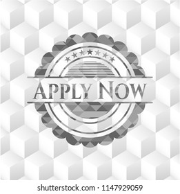 Apply Now grey badge with geometric cube white background