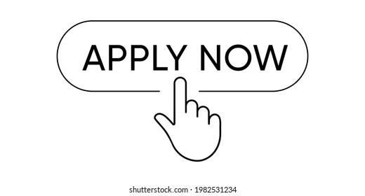 Apply now icon in flat style. Finger cursor. Click button  concept. Vector illustration on white isolated background. 