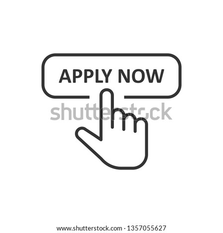 Apply now icon in flat style. Finger cursor vector illustration on white isolated background. Click button business concept.