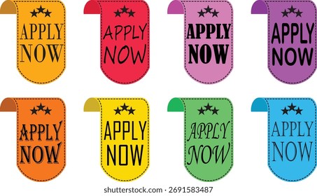 Apply Now Icon set. Apply now web UI button can be used for websites and apps. Vector illustration. Apply now template for website. Concept of easy making an application via website or application.