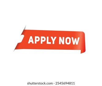 Apply now label modern design element or banner template. Red vector isolated white background.