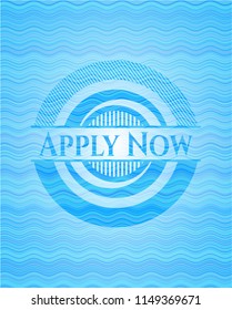 Apply Now light blue water wave badge.