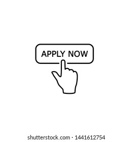 Apply now line icon in flat style. Finger cursor vector illustration on white isolated background. Click button business concept