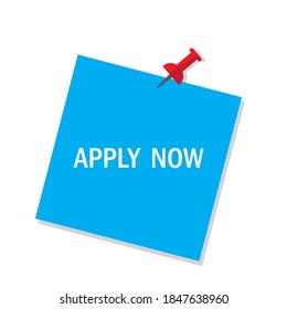 Apply now on Blue background. Sticker design. Apply now, great design for any purposes. Banner offer. Stock image.
