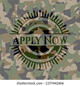 Apply Now on camo pattern