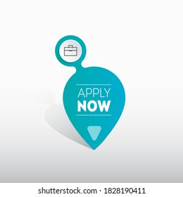 Apply now - original button. Design element in the form of a placemark for internet projects or website.