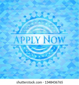 Apply Now realistic light blue emblem. Mosaic background