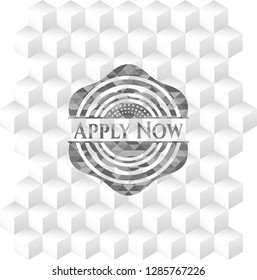 Apply Now retro style grey emblem with geometric cube white background