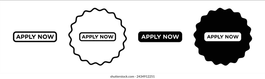 Apply now set in black and white color. Apply now simple flat icon vector