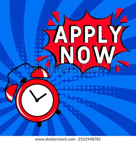 Apply now Vector Design with Cartoon, Comic Speech Bubble in pop-art style. Apply now pop art comic style. Can be used for business, marketing and advertising.