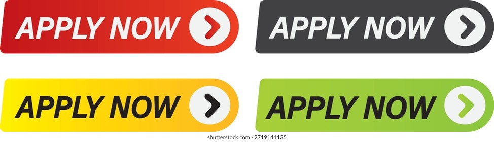 Aplicar agora ícones de vetor Definir, aplicar agora sinal de rótulo de botão, Aplicar agora bandeira de rótulo de fita vermelha, pretos preenchidos e coleção de estilo de linha de traçado,
