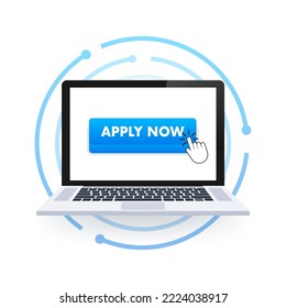 Apply now. Web banner. Arrow, cursor icon. Arrow vector icon. Hand click. Vector stock illustration.