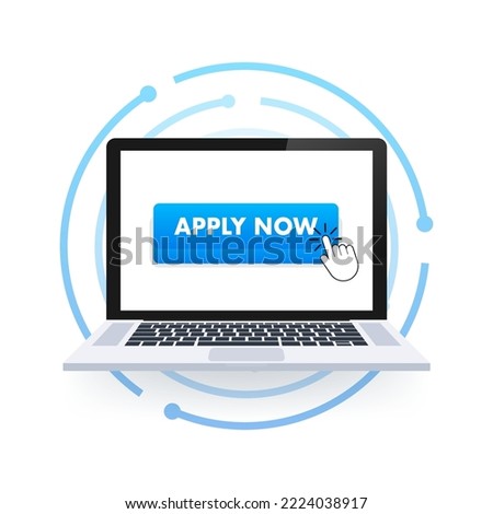 Apply now. Web banner. Arrow, cursor icon. Arrow vector icon. Hand click. Vector stock illustration.