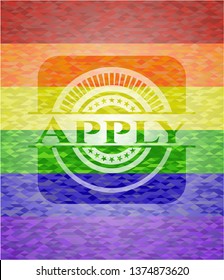Apply on mosaic background with the colors of the LGBT flag