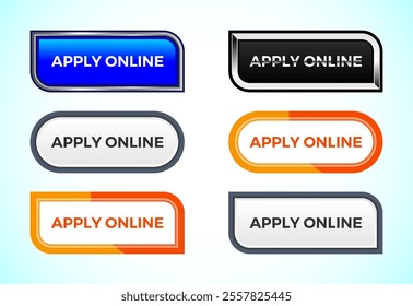 Apply online button set of different shapes and colors. Suitable for mobile app, and website UI design.