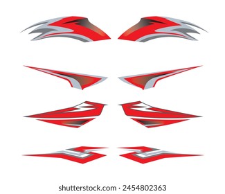 Apply racing sports car decals, checkered decals. Classic emblems of motor racing competitions, motorsport championships or racing tournaments classic vector icons or victory decals