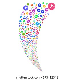 Apply random fireworks stream. Vector illustration style is flat bright multicolored iconic symbols on a white background. Object fountain done from scattered design elements.