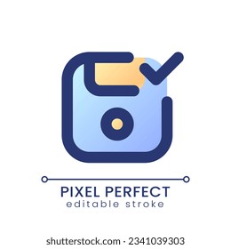 Apply saving pixel perfect gradient fill ui icon. Successful data record. Work backed up. Ready to use. Modern colorful line symbol. GUI, UX design for app, web. Vector isolated editable RGB element