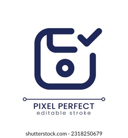 Apply saving pixel perfect linear ui icon. Successful data record. Work backed up. Ready to use. GUI, UX design. Outline isolated user interface element for app and web. Editable stroke