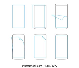 apply screen protector smartphones and tables outline vector illustration EPS.