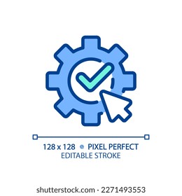 Apply settings pixel perfect RGB color icon. Save changes. Successful completion. Computer system configuration. Isolated vector illustration. Simple filled line drawing. Editable stroke