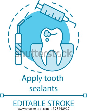 Apply tooth sealants concept icon. Fissure and pits sealing. Coating for teeth. Treatment for caries prevention idea thin line illustration. Vector isolated outline drawing. Editable stroke