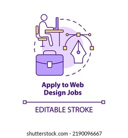 Apply to web design jobs concept icon. Search for job. Becoming web designer abstract idea thin line illustration. Isolated outline drawing. Editable stroke. Arial, Myriad Pro-Bold fonts used